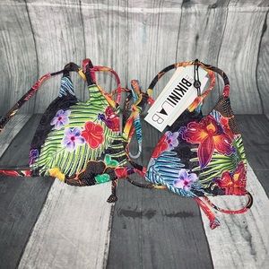 The Bikini Lab Tropical Floral Bikini Top SM NWT